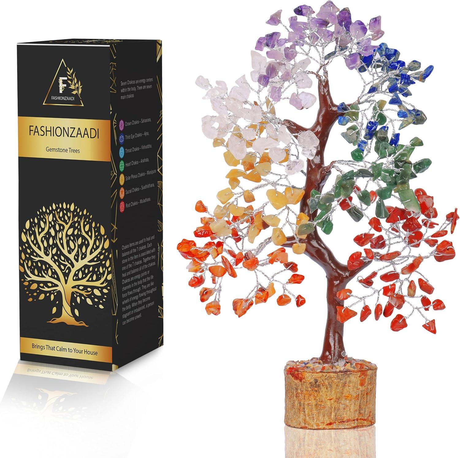 Multicolor Crystal Chakra Tree with Golden Wire