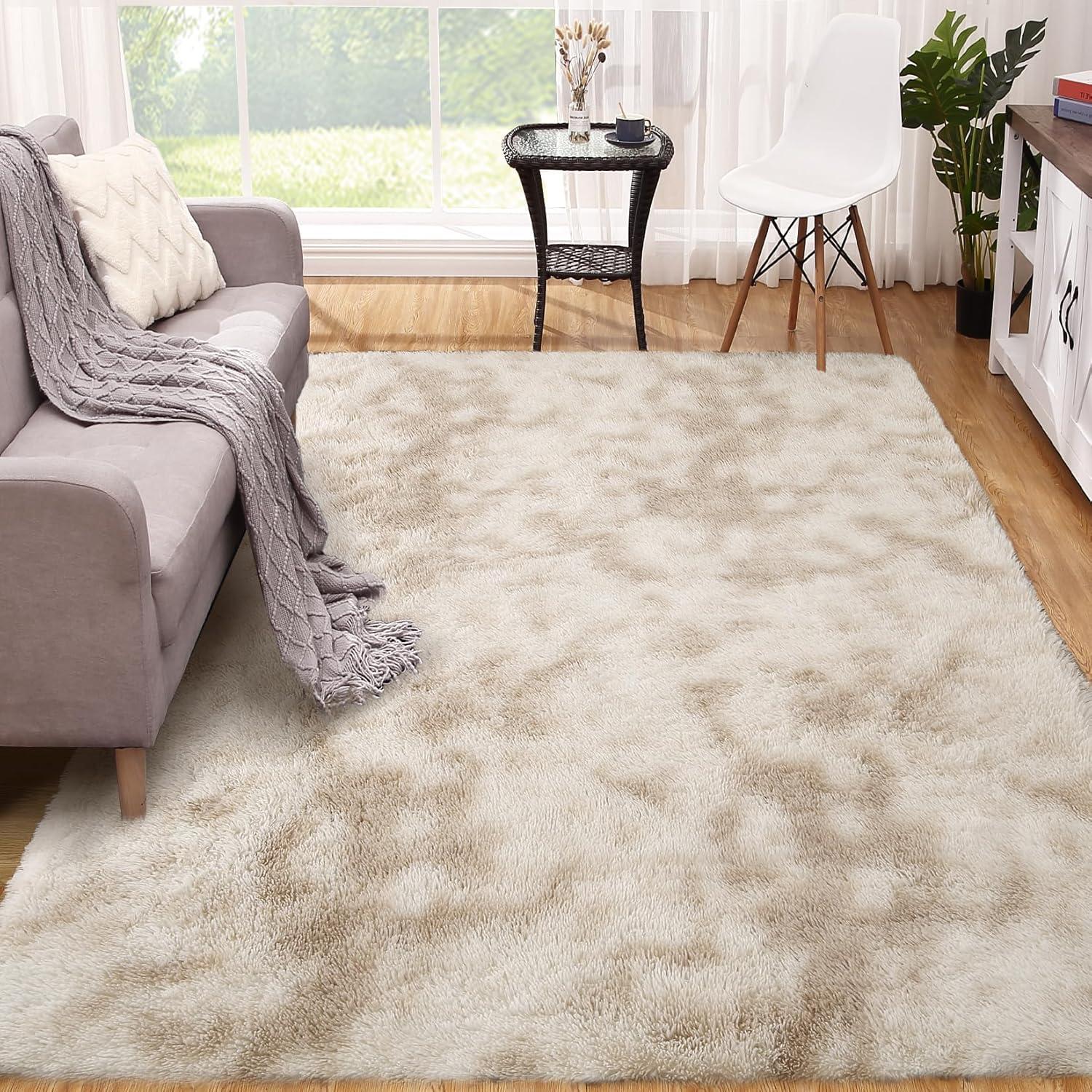 CAROMIO 9 x 12 Fluffy Area Rug for Bedroom, Fuzzy Shag Area Rug for Living Room Non-Skid Plush Large Rug Shaggy Decorative Accent Rug for Indoor Home Floor Carpet, Tie-dye Light Khaki
