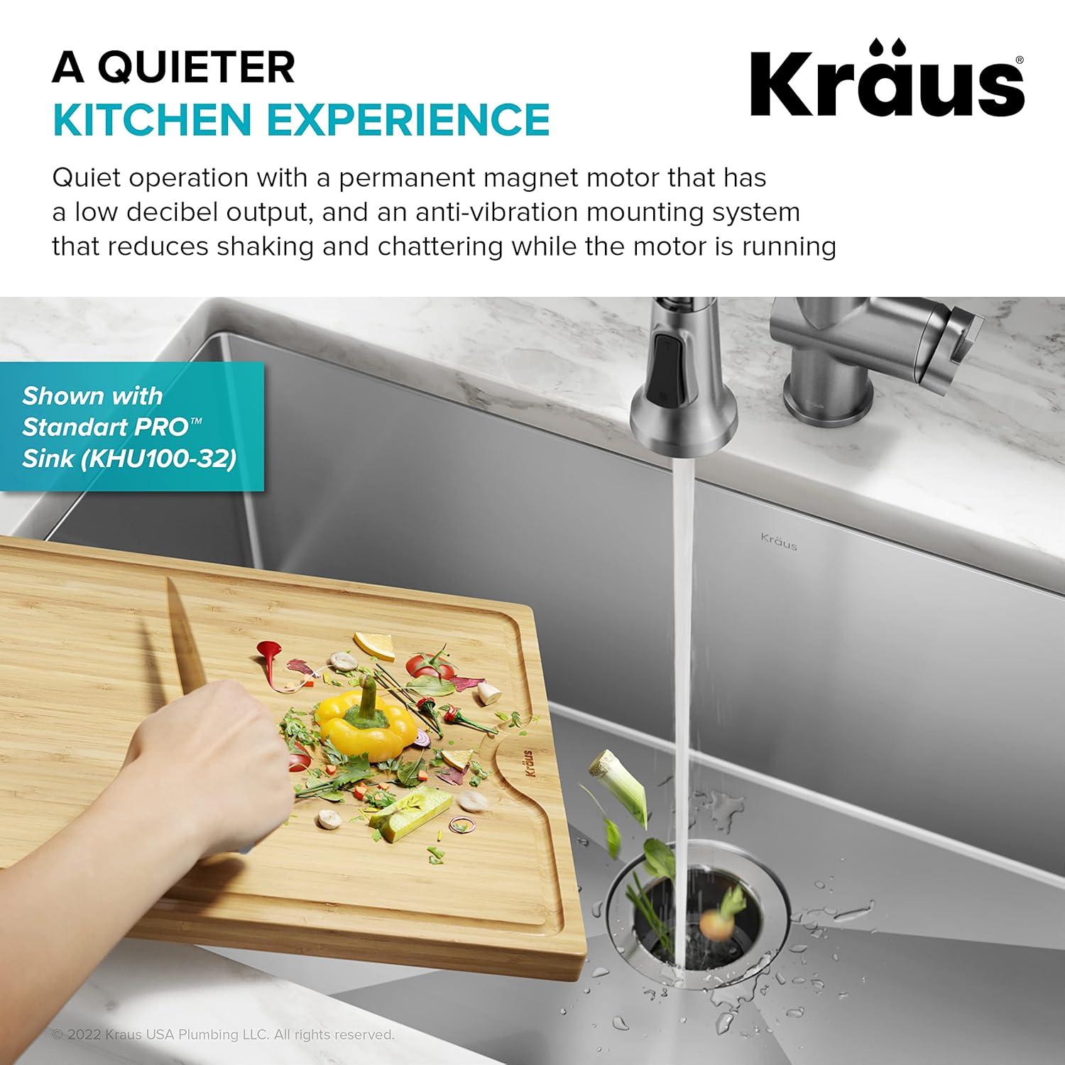 Kraus 1/3 HP WasteGuard High-Speed Ultra-Quiet Motor Garbage Disposal with Quick Connect Mount