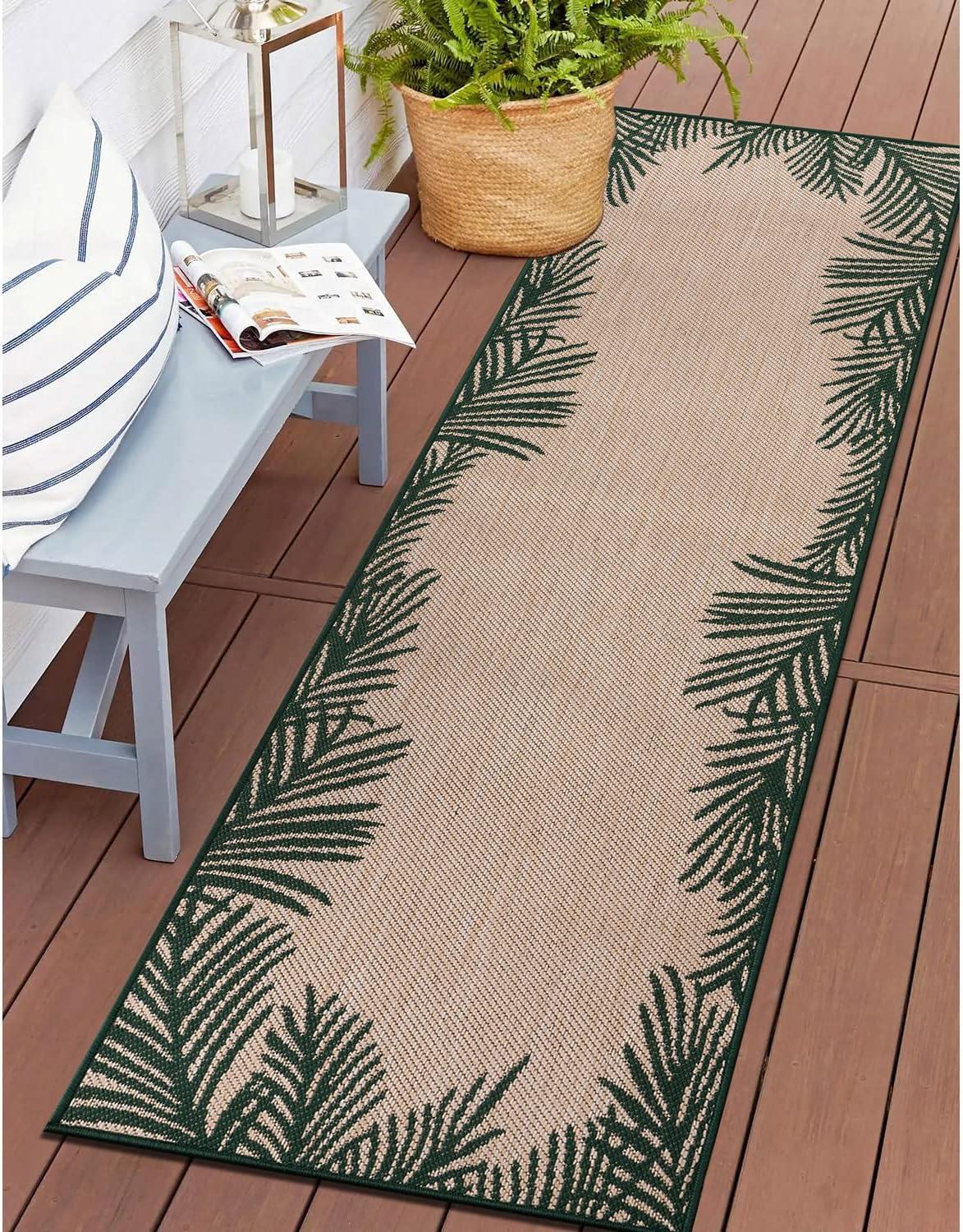 World Rug Gallery Tropical Floral Palm Leaves Textured Flat Weave Indoor/Outdoor Area Rug