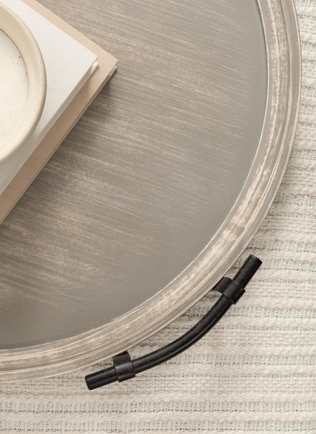 Kate and Laurel Bruillet Farmhouse Wood Round Ottoman Tray, 24 x 22, Rustic Brown, Circle Coffee Table Tray for Living Room Decor or Large Serving Tray