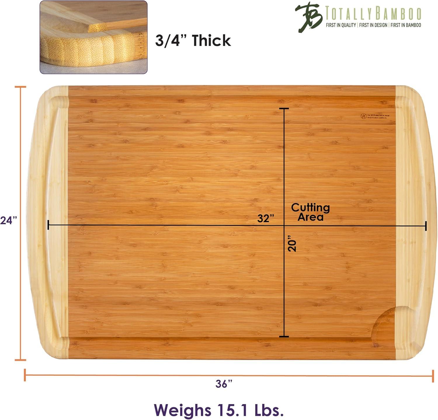 Totally Bamboo 36" x 24" Bamboo Wood XXL Cutting Board, Stove Top Cover or Over the Sink Chopping Block, Noodle Board and Giant Charcuterie Serving Tray