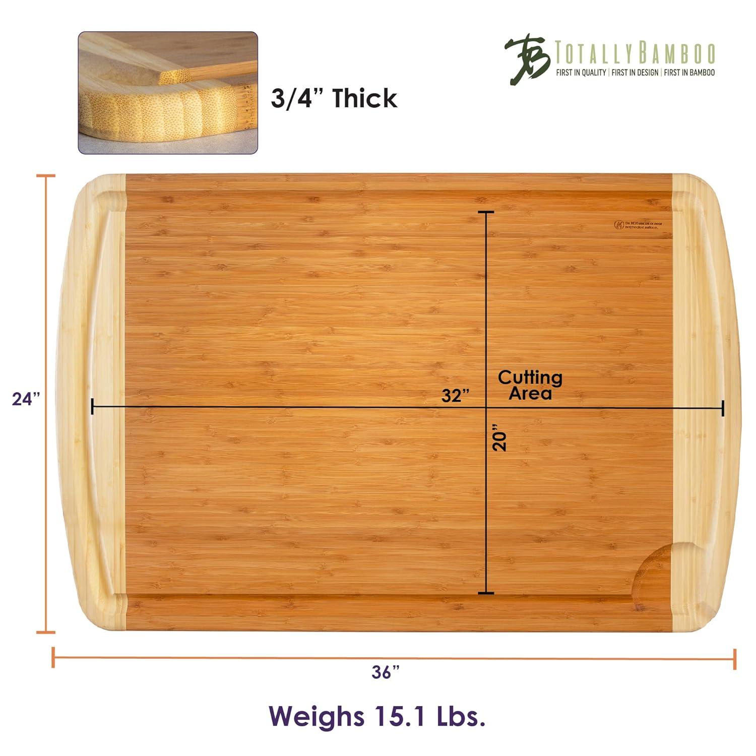 Totally Bamboo 36" x 24" Bamboo Wood XXL Cutting Board, Stove Top Cover or Over the Sink Chopping Block, Noodle Board and Giant Charcuterie Serving Tray
