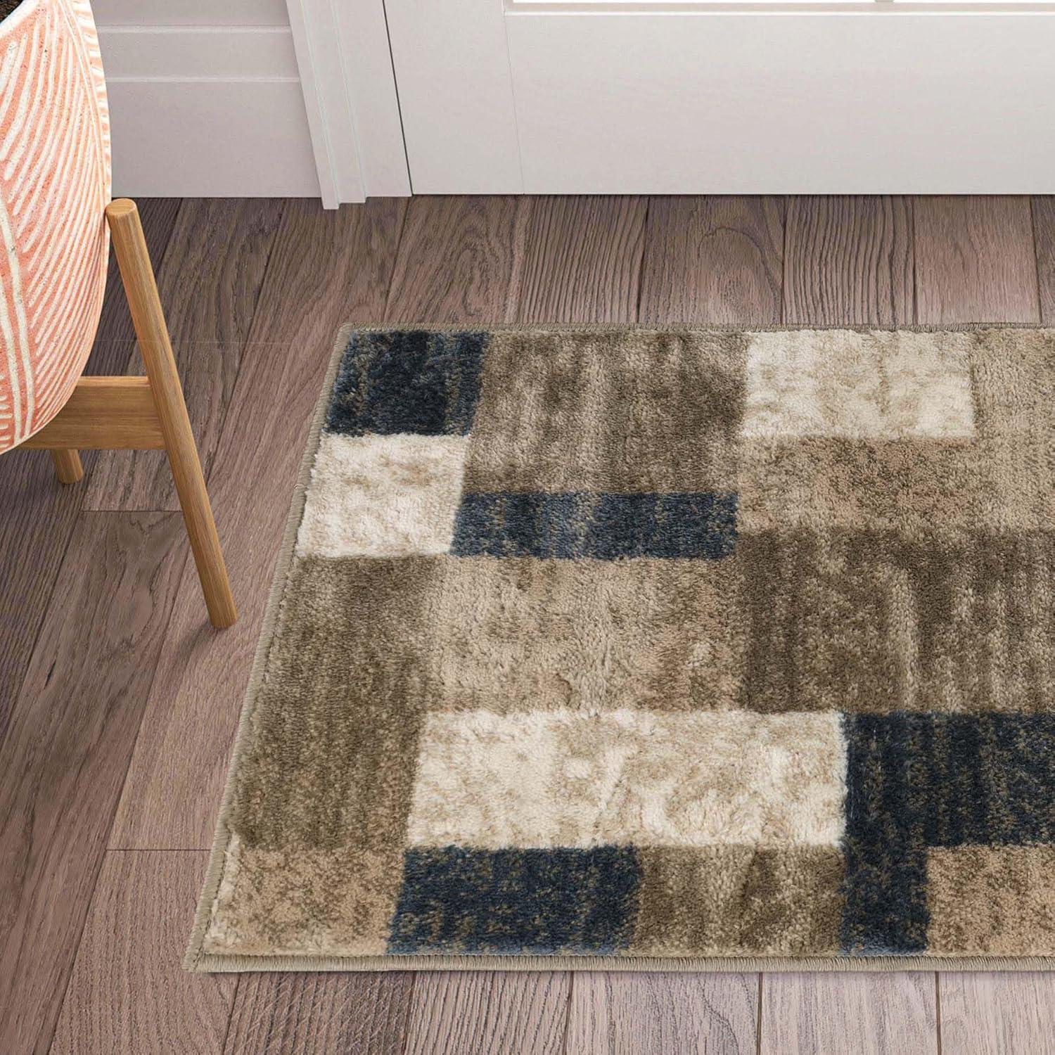 Superior Color Block Area Rug 2' x 3', Plush Indoor Rugs For Living Room Bedroom, Beige-Blue