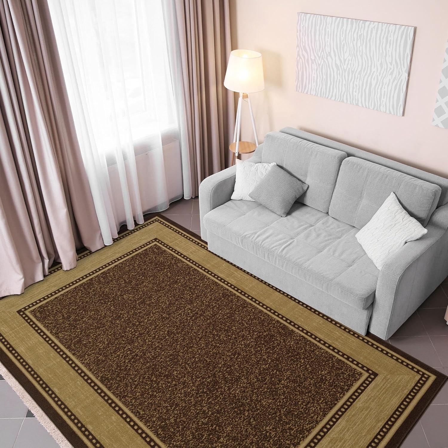 Brown and Beige Oval Washable Stain-Resistant Area Rug