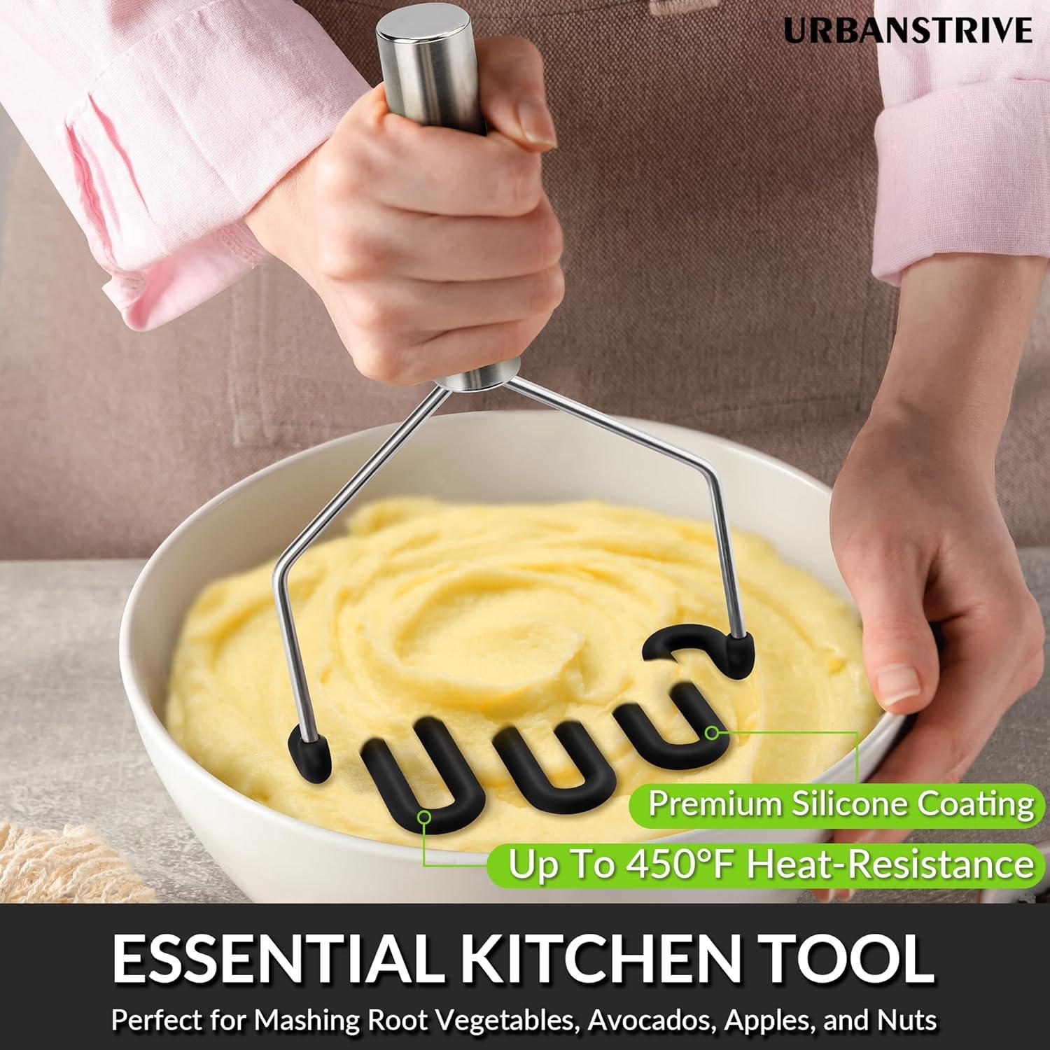 Black Silicone and Stainless Steel Non-Scratch Potato Masher