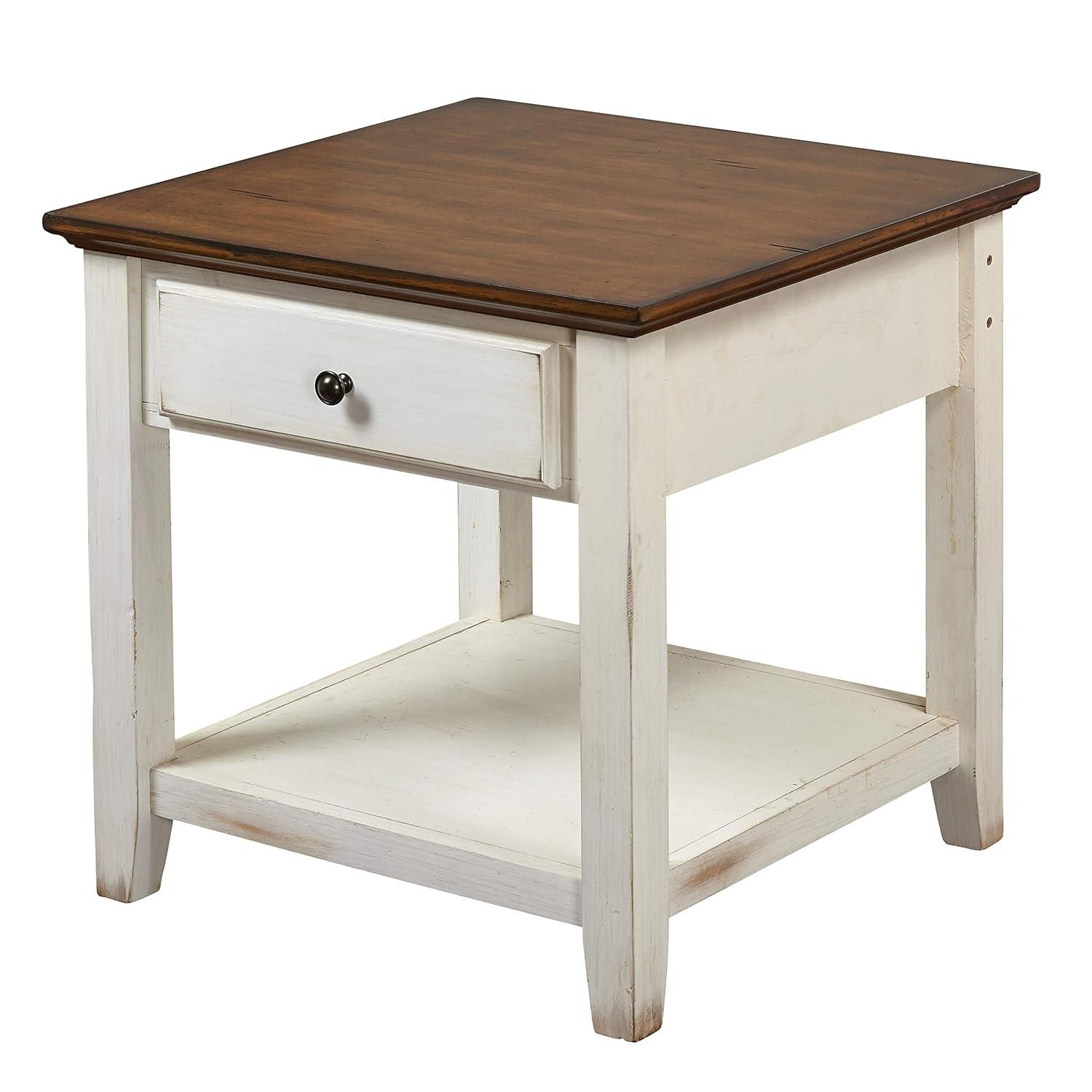 Charleston End Table Off White/Chestnut - Buylateral: Mid-Century Modern Design, Drawer & Fixed Shelf