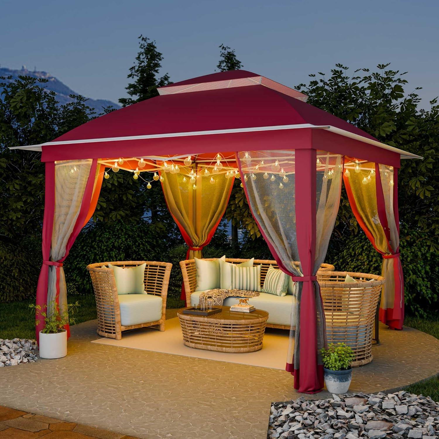 Pink Steel Portable Pop-Up Gazebo with Mosquito Netting 11 ft. x 11 ft. . .