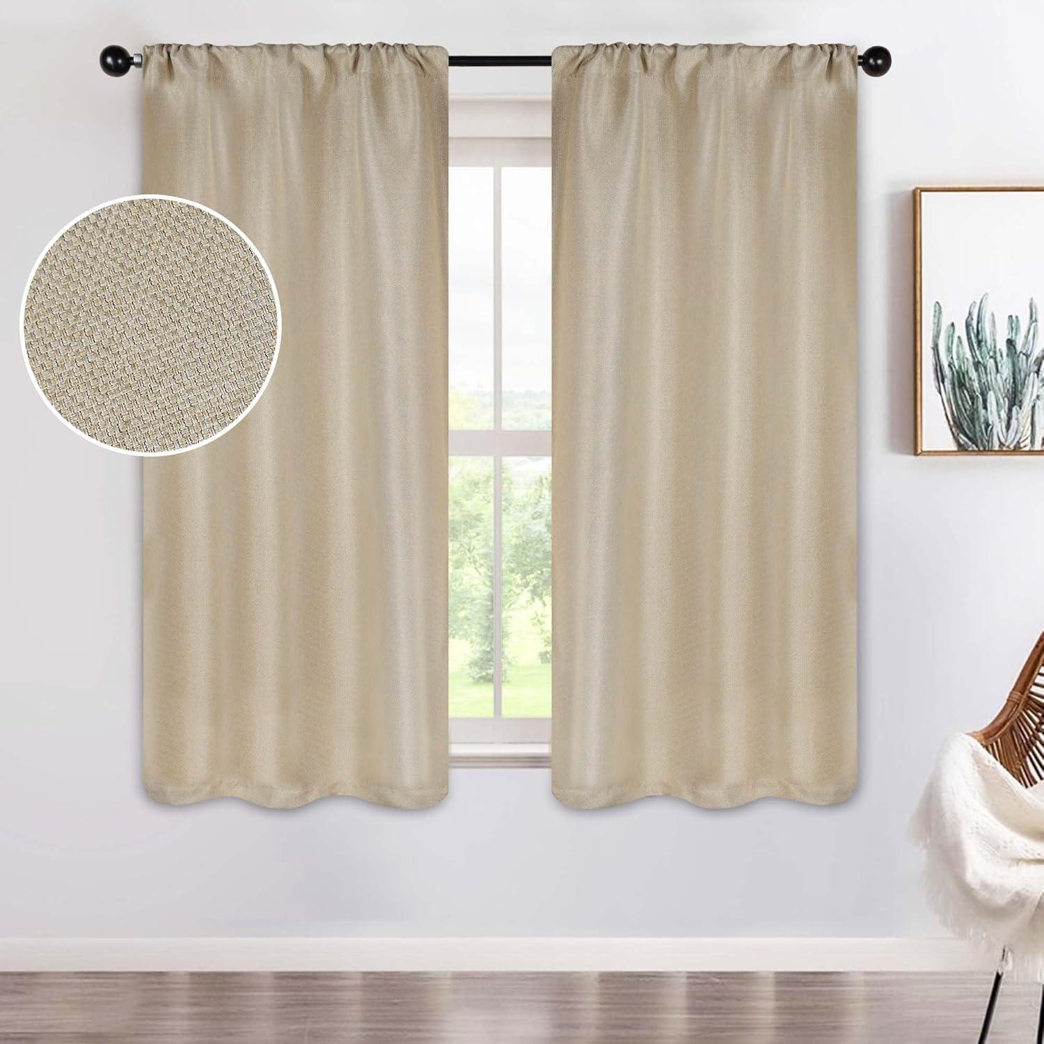 Superior Blackout Curtains, Insulated, Sun Blocking Curtain for Bedroom, Solid, Textured, Living Room Window, Thermal Woven, Jaxon Collection, Set of 2 Panels, Rod Pocket, 26" x 63", Beige