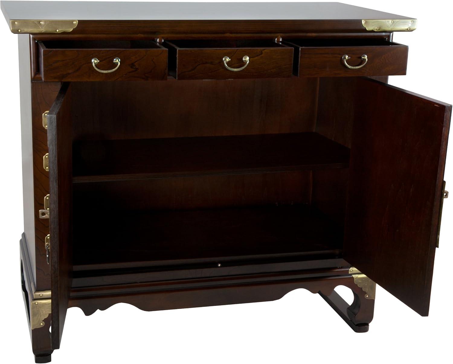 Red Lantern Korean Antique Style 3 Drawer End Table Cabinet, Cognac