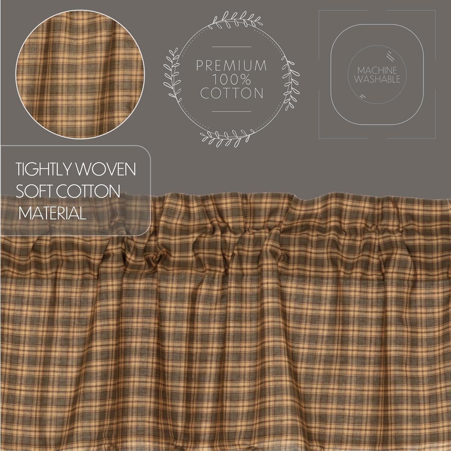 VHC Brands Ridge Plaid Cotton Rustic Kitchen Curtains Rod Pocket Hanging Loops 16x72 Valance, Cedar Green