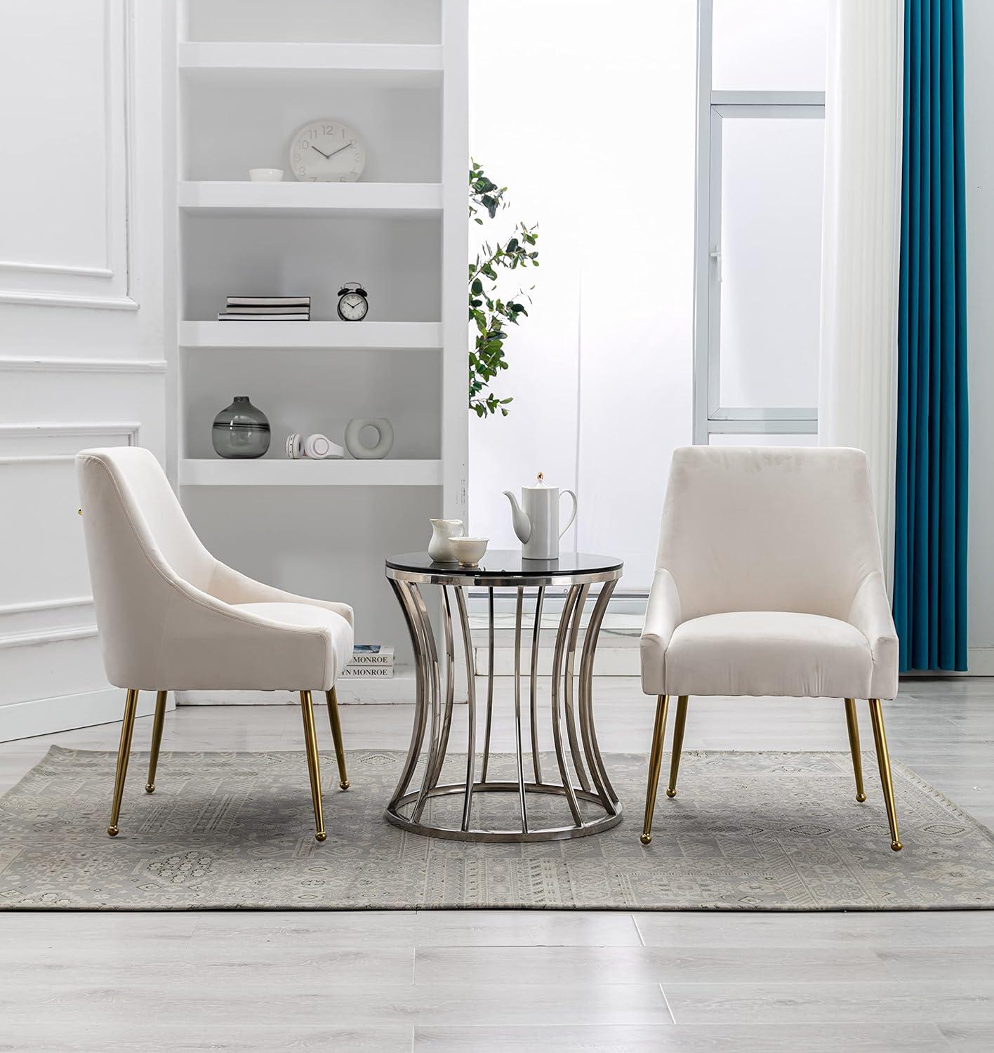 Home Beyond Velvet Upholstered Wing Back Parsons Chair with Golden Plated Legs, Accent Chairs with Contemporary Design for Living Room, Comfortable Armless Padded Chairs, Set of 2, VC-21B, Blue