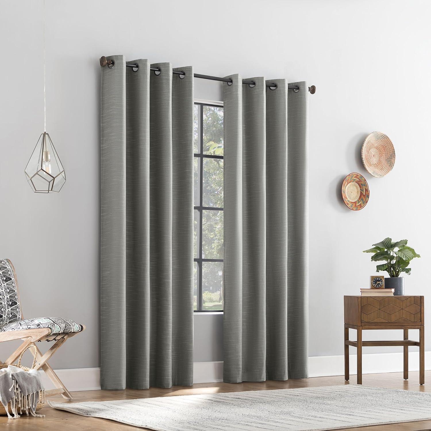50"x96" Archaeo Total Blackout Textured Linen Blend Grommet Top Curtain Panel Gray: Modern Noise Reduction, Thermal Insulated