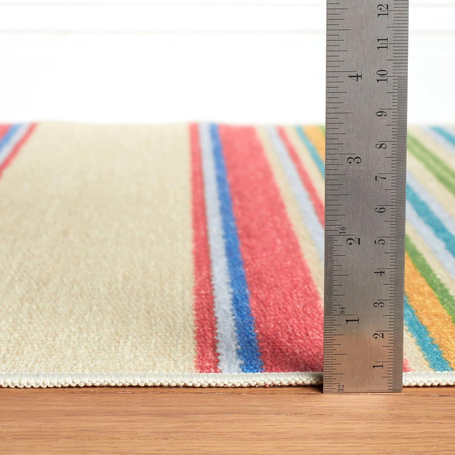 Blue Awning Stripe Machine Washable Rug