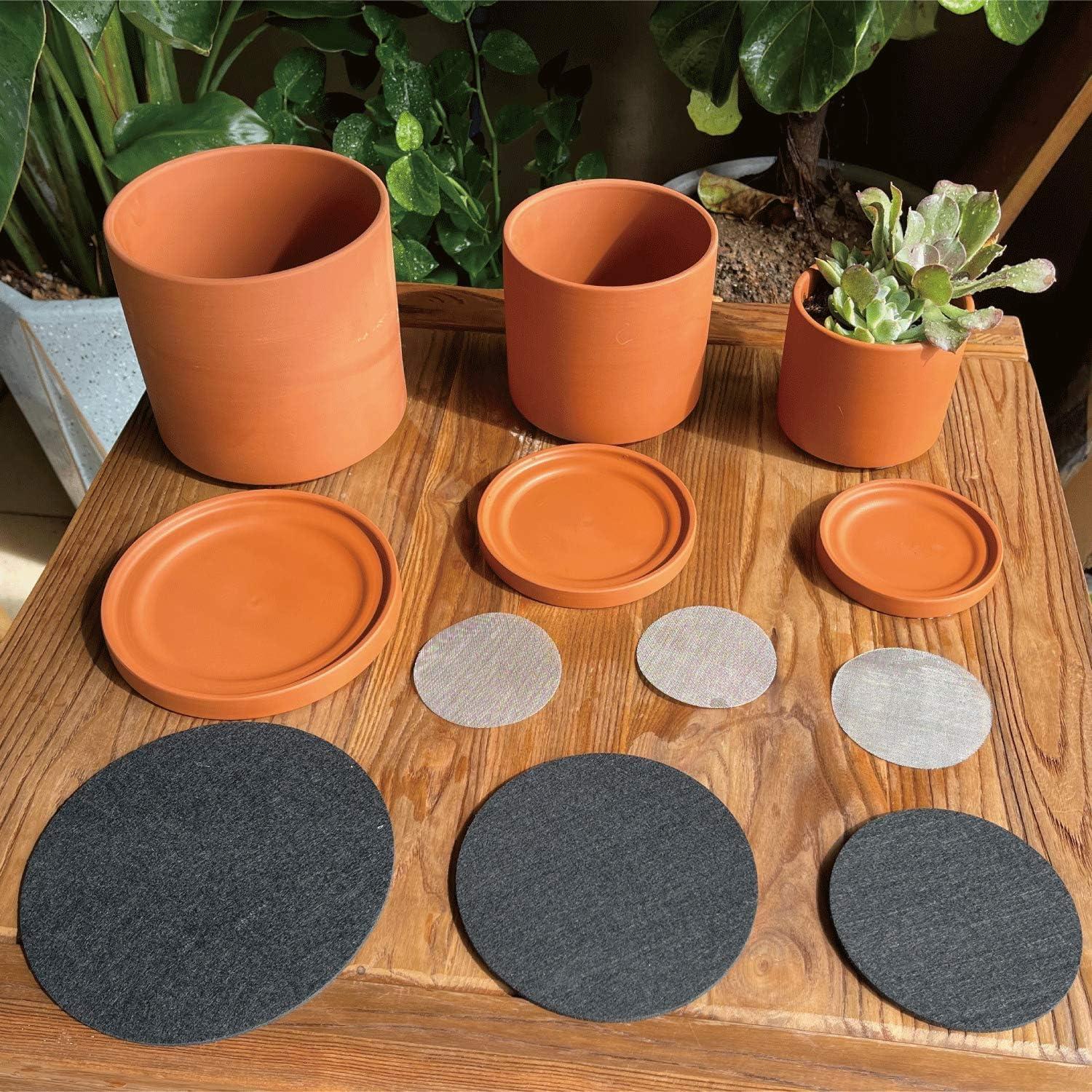 Terracotta Round Matte Succulent Planter Pots with Saucers, Set of 3