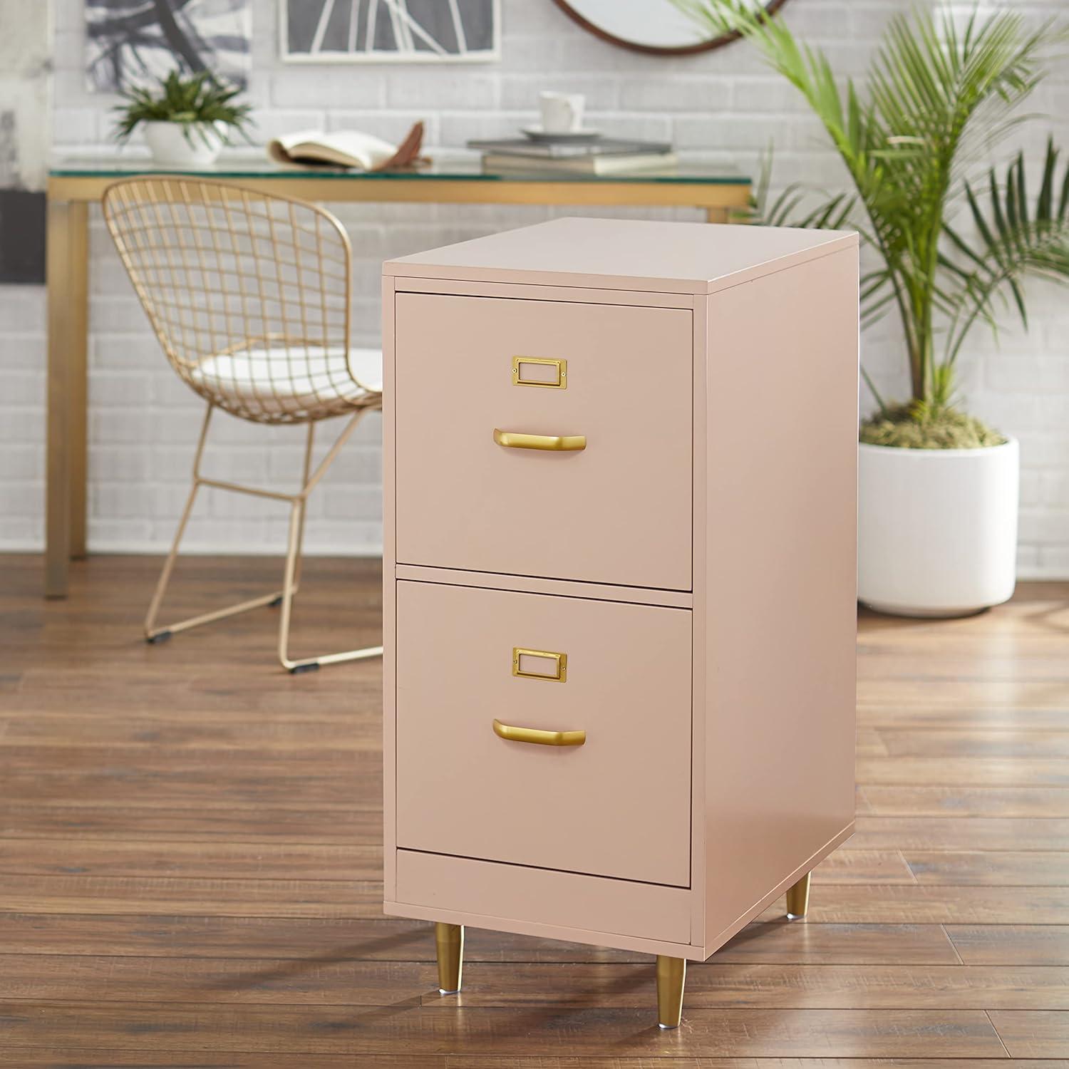 Buylateral 2 Drawer Dixie Filing Cabinet Blush Pink: Modern Vertical Storage, MDF Construction, 33"H x 15"W