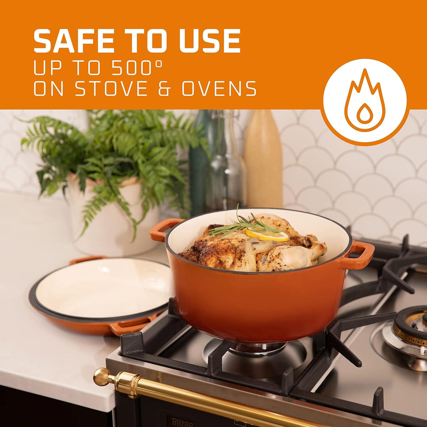 Bruntmor | 2 In 1 Enameled Cast Iron Double Dutch Oven Skillet Lid 5-Quart | 1