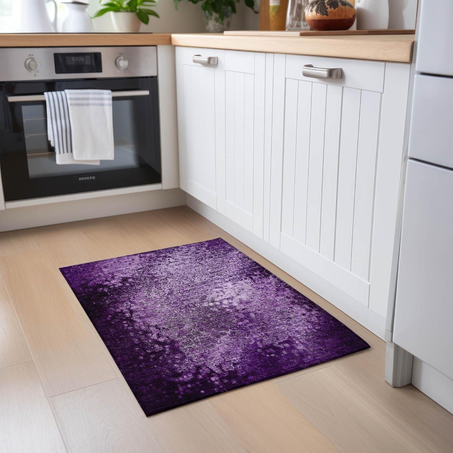 Purple Synthetic Flat Woven Rectangular Washable Rug