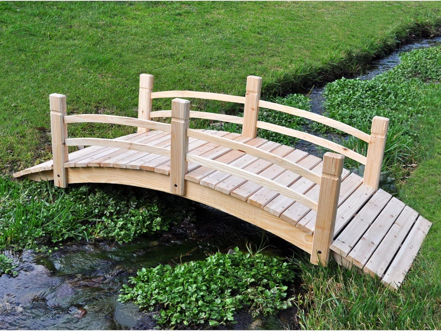 Shine Company Cedar Wood Garden Bridge with Handle Rails in Beige