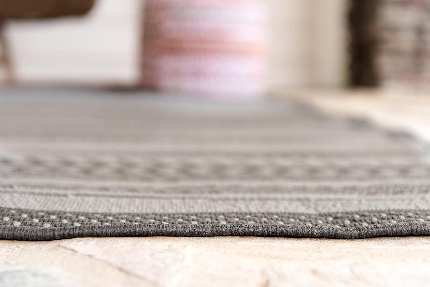 Unique Loom Outdoor Border Collection Area Rug - Lines (9' x 12' 2" Rectangle Gray/Silver)