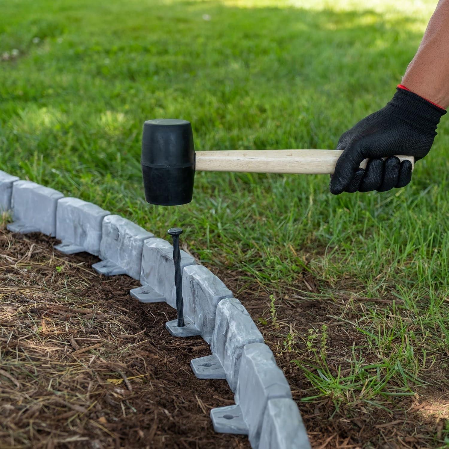 Slate Gray Faux Stone No-Dig Landscape Edging Kit with Anchoring Spikes