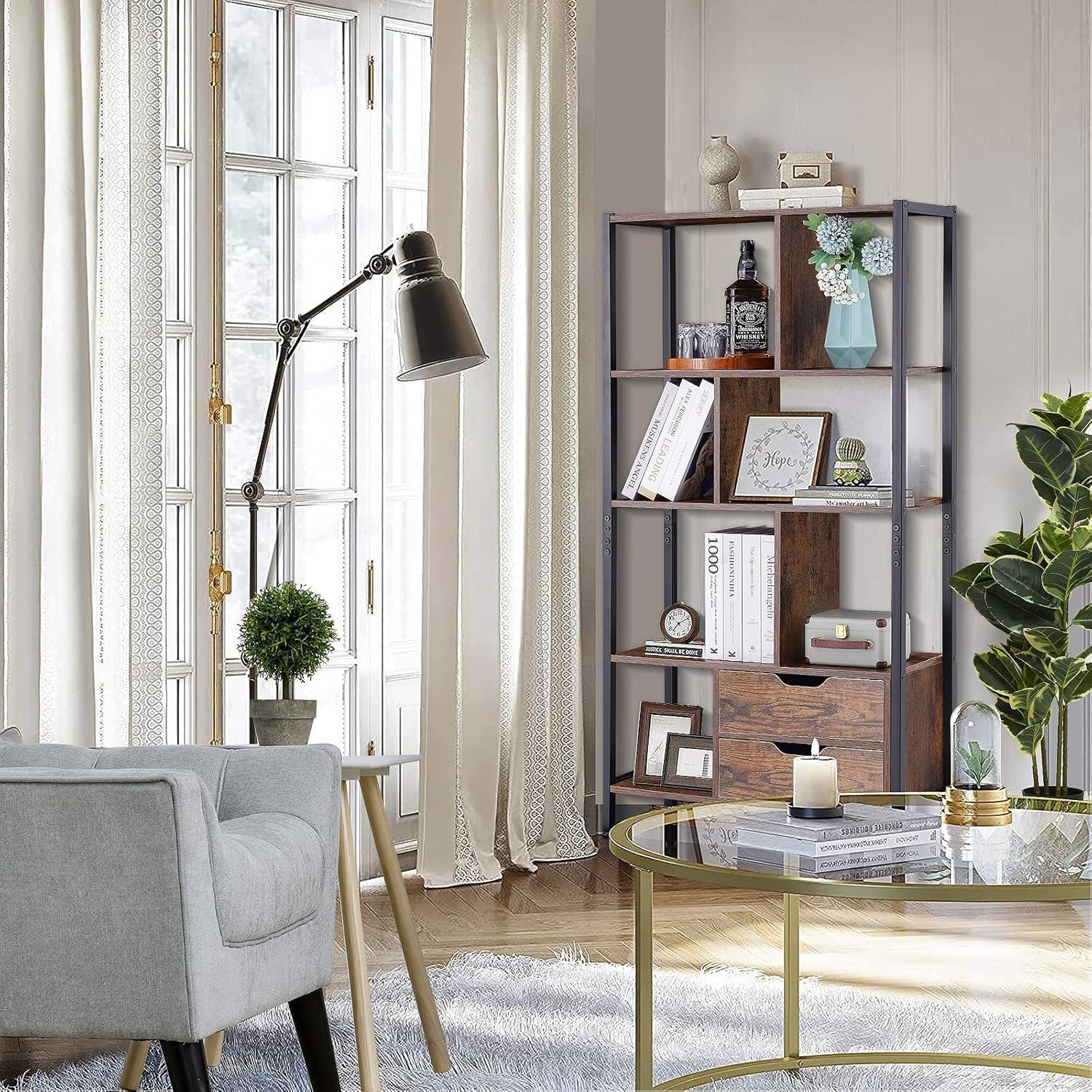 17 Stories Bookcase, 4-Tier Bookshelf With 2 Drawers,Book Shelves Display Shelf For Living Room, Bedroom, Home Office