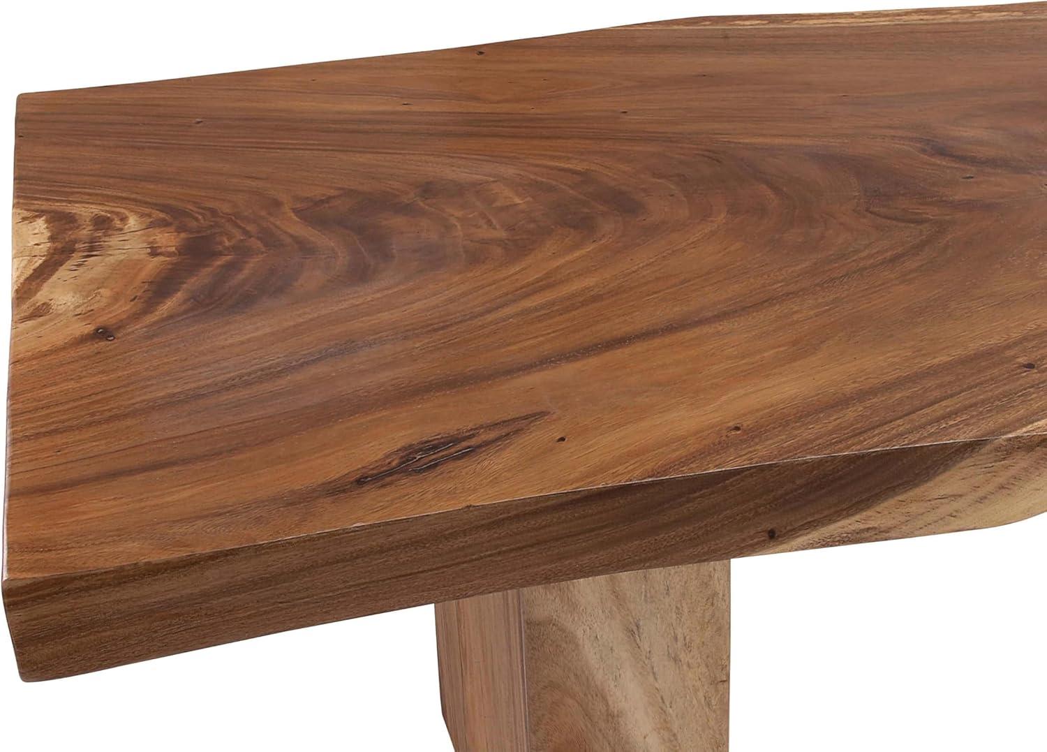 Wood Handmade Live Edge Light Brown Dining Table with Block Style Base