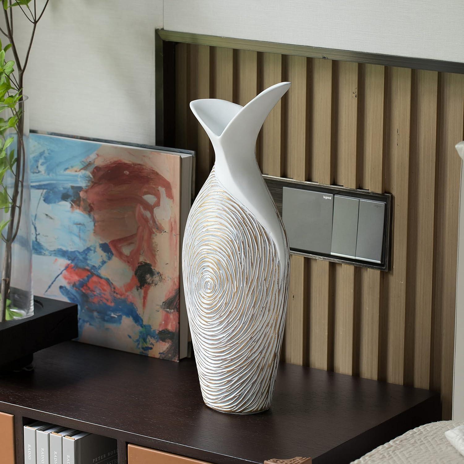 Uniquewise 17.5-inch Ribbed Ceramic White Vase - Modern Design for Entryway, Dining, or Living Room - Home Accent Piece - Elegant Decorative Vase