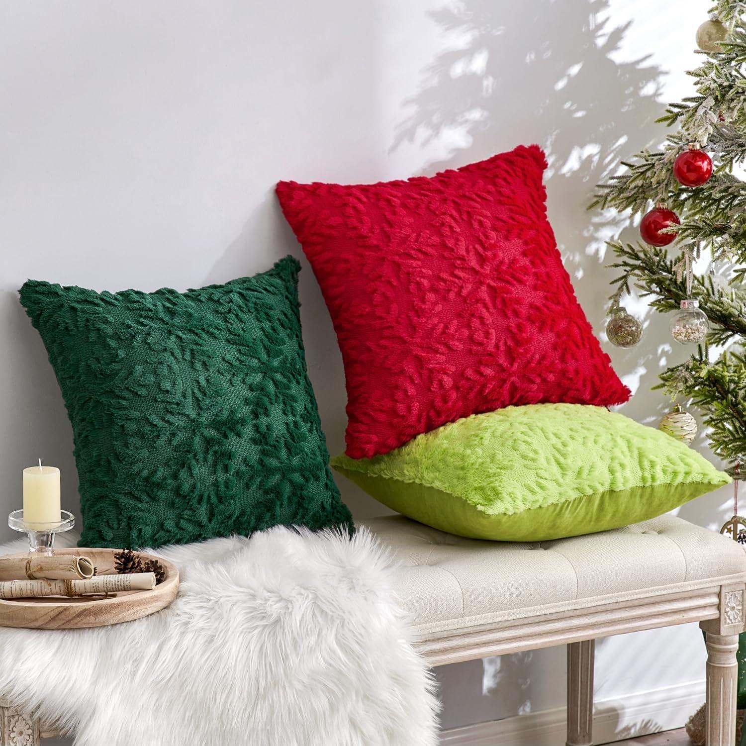 Dark Green Polyester Euro Christmas Tree Pillow Covers, 18x18 Inch, Set of 2