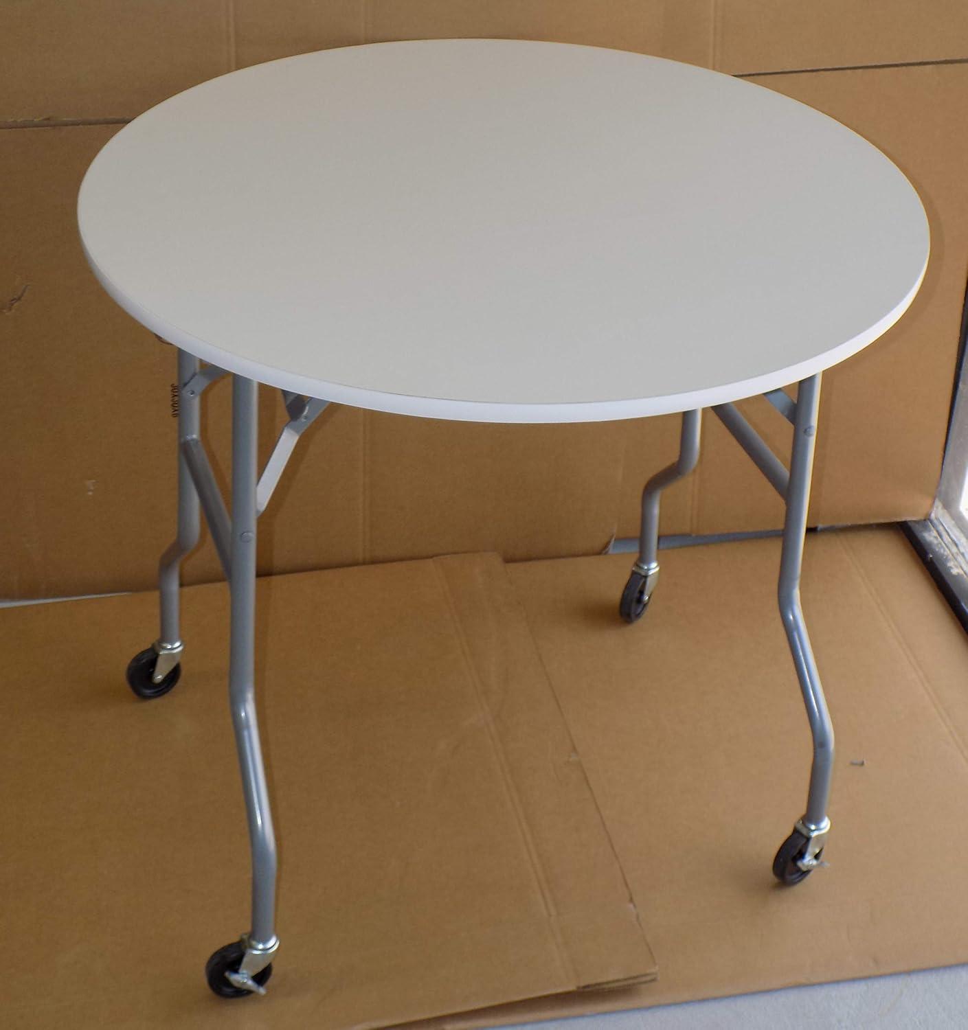 36 inch Round Folding Cake Table on Wheels w/ White Top