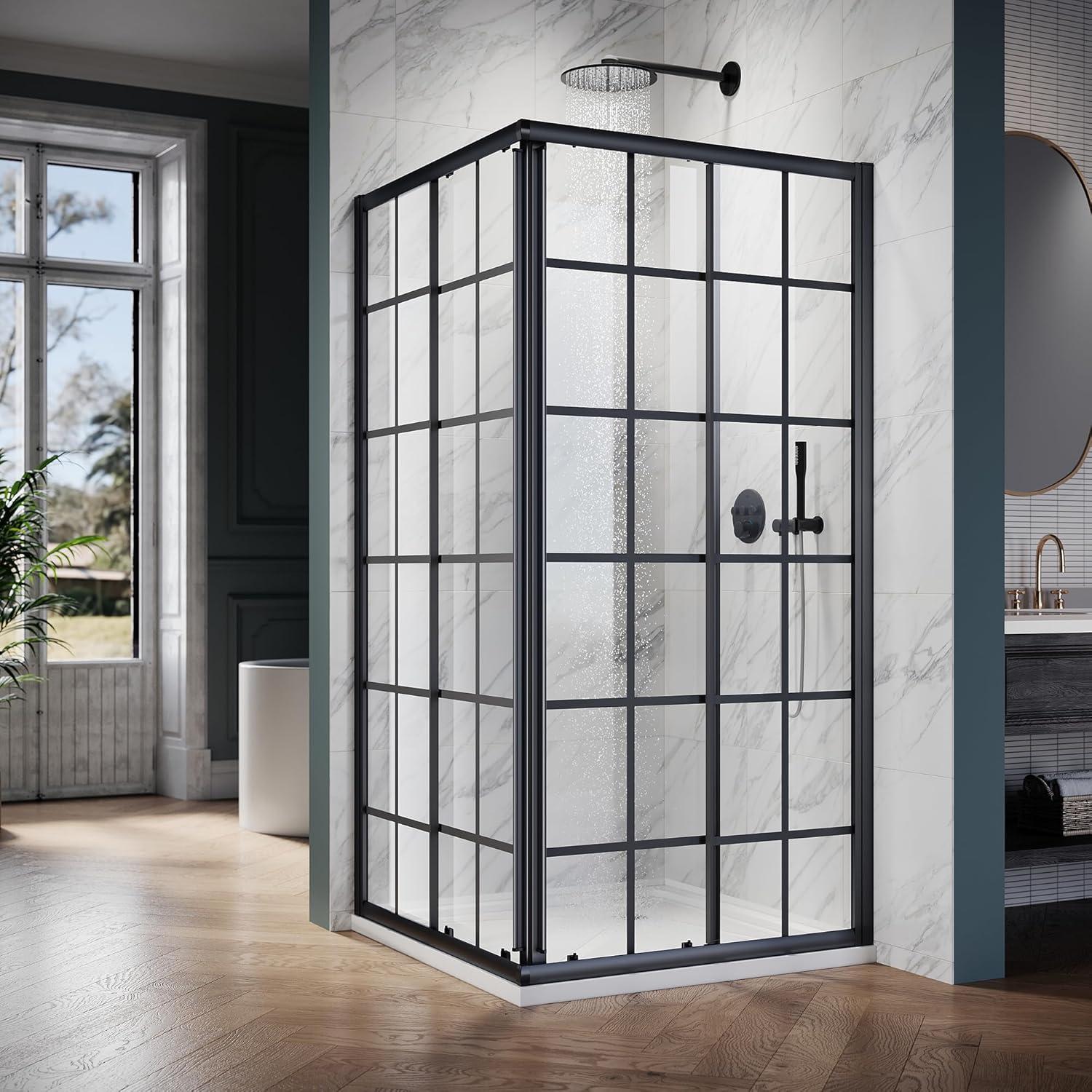 Black Framed 36'' x 36'' Clear Tempered Glass Shower Enclosure