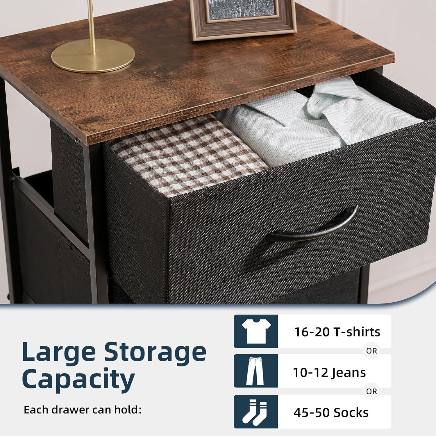 Black Rustic Brown Vertical 3-Drawer Fabric Storage Chest