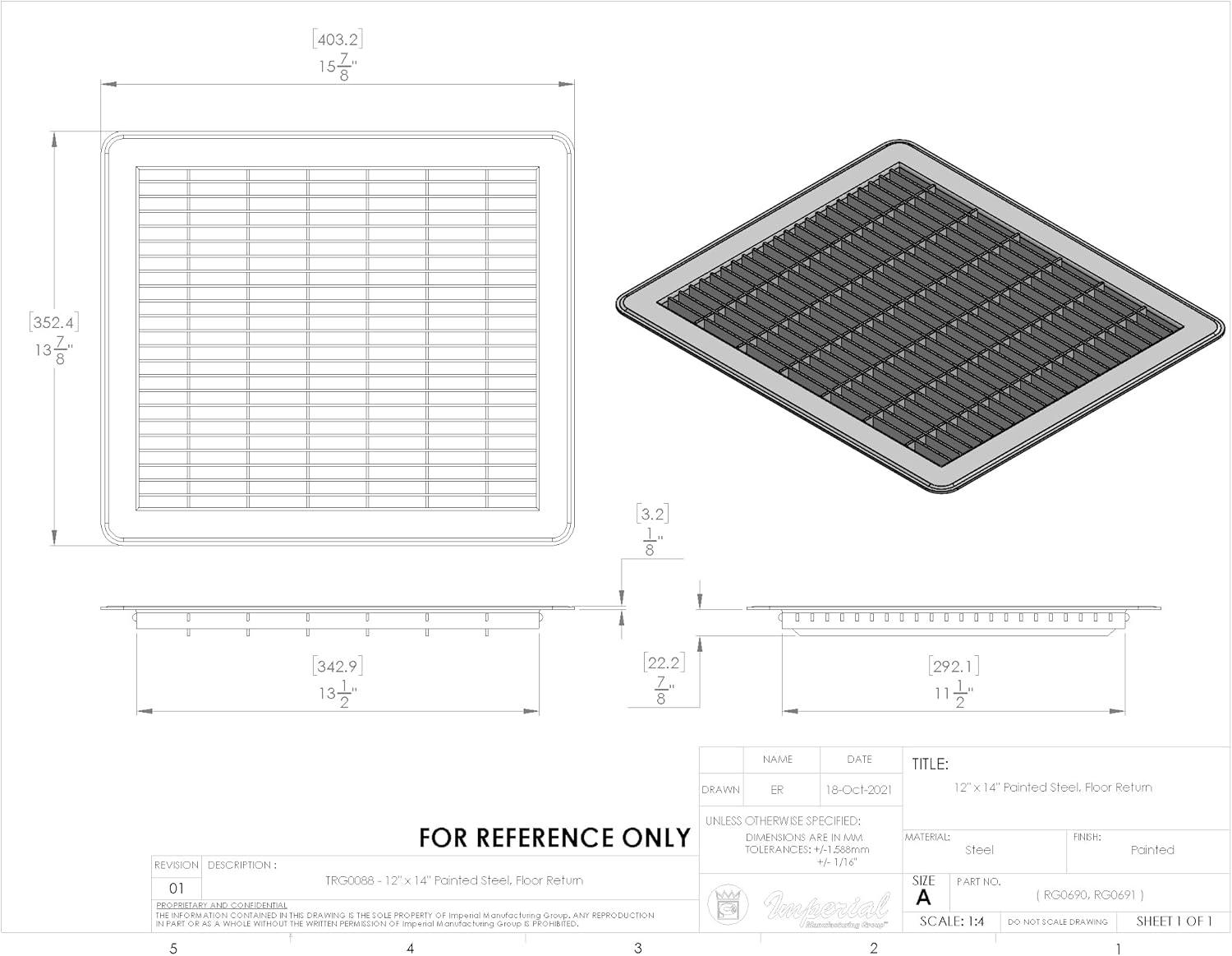 Imperial Brown Heavy Gauge Steel Floor Grille 12" x 14"