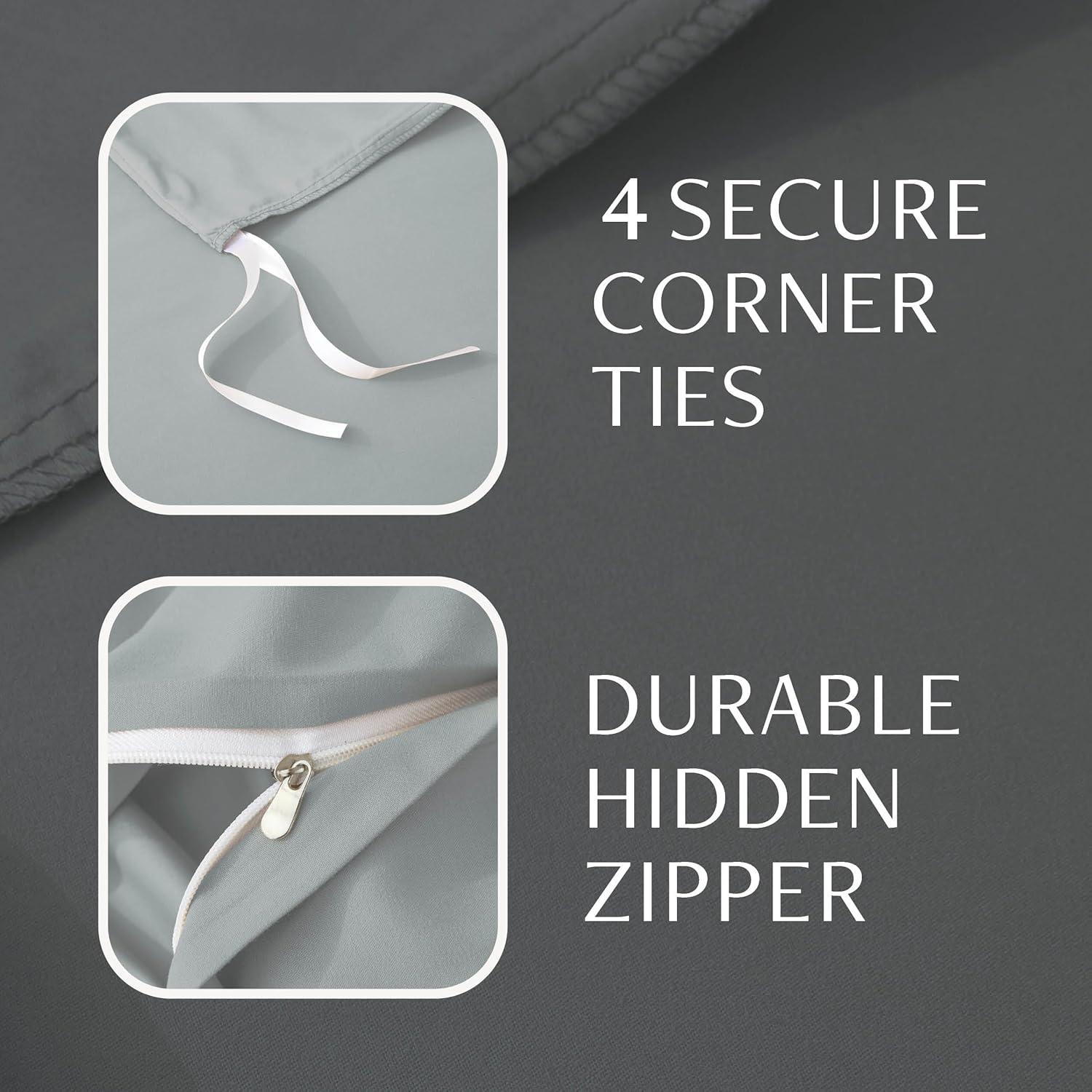 Alazuria Duvet Cover Set Soft Prewashed Microfiber with zipper and 4 corner ties Cloud Grey color Queen size ( 90" x 90" )