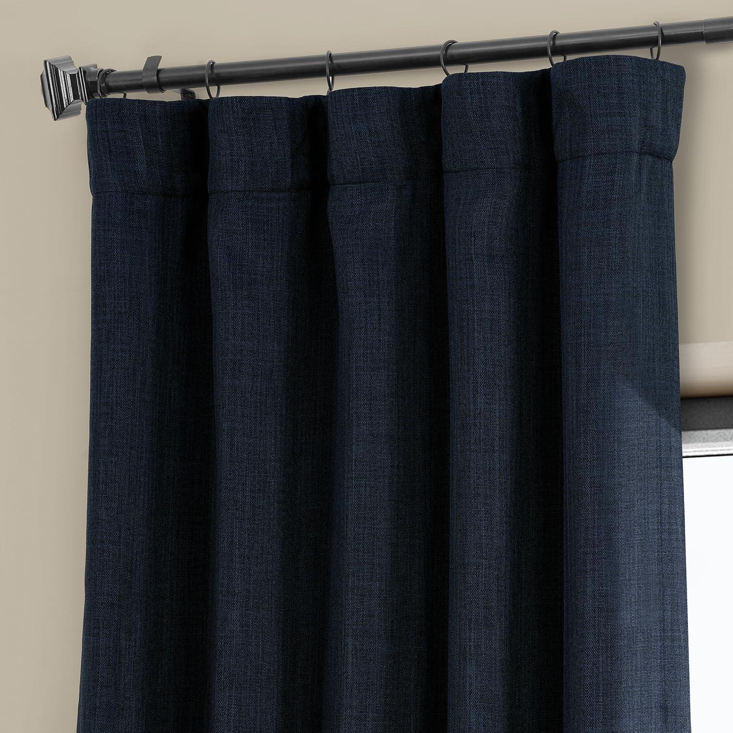 Nightfall Navy Blue Faux Linen Room Darkening Curtain - 50 in. W x 96 in. L (1 Panel)