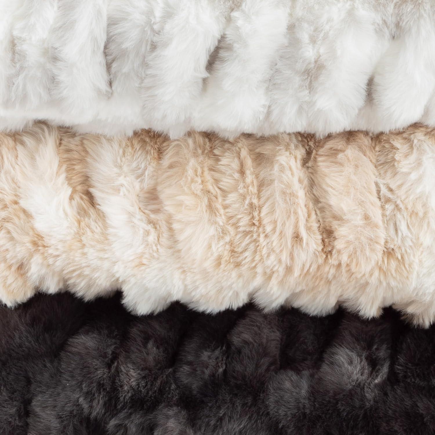 Oversized Ruched Faux Fur Blanket - 60x80-Inch Jacquard Faux Fur Queen-Size Throw for Sofas and Beds - Luxurious Bedding by Lavish Home