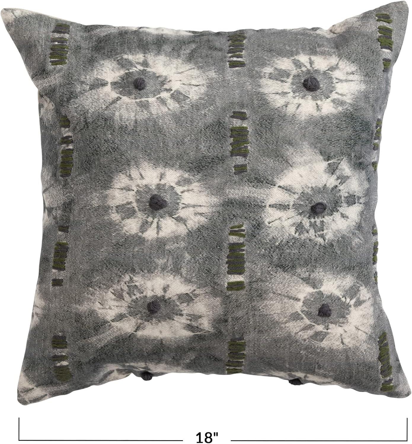 Creative Co-Op Linen Printed Hand-Embroidery and Chambray Back, Multicolor Pillow Covers, 18" L x 18" W x 0" H