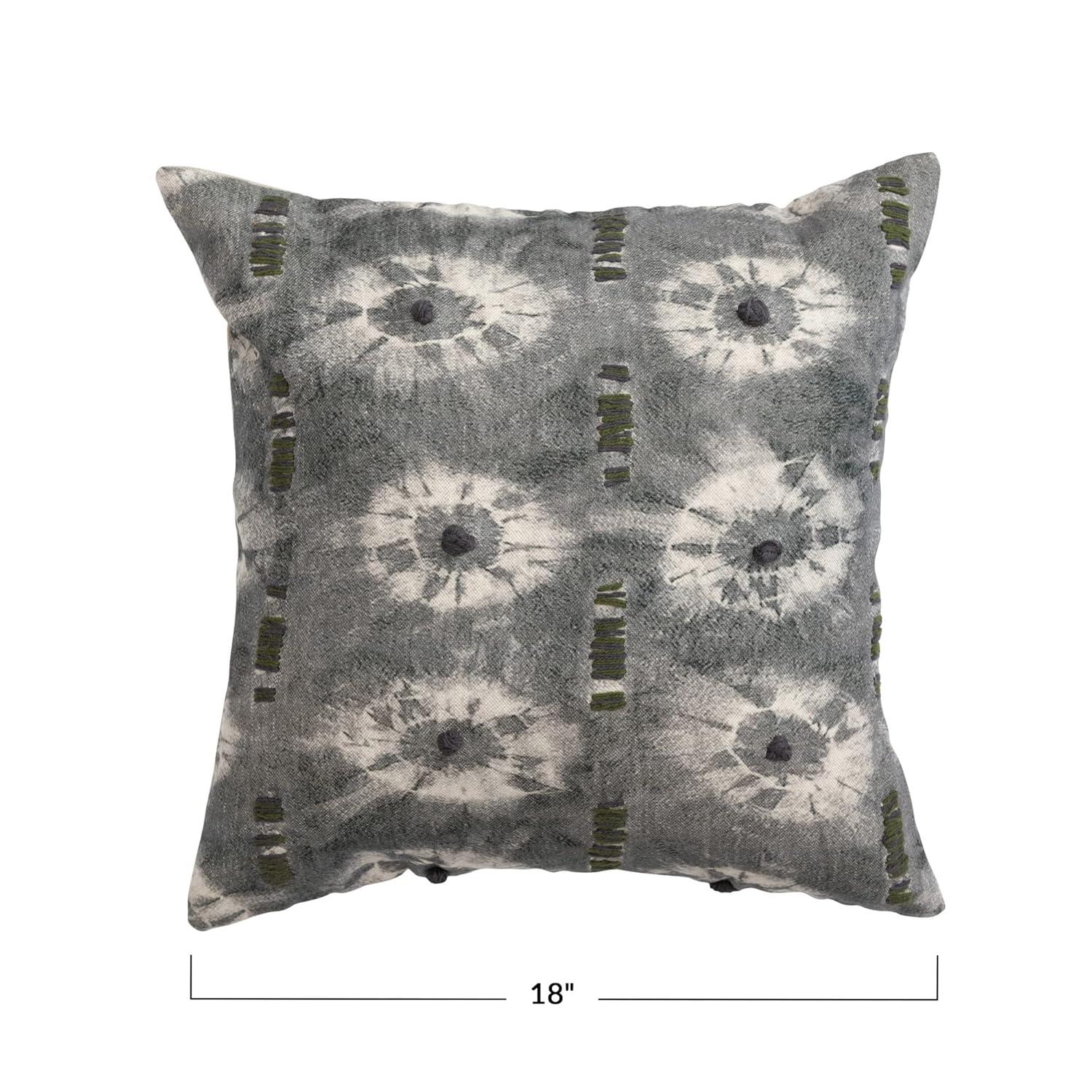 Creative Co-Op Linen Printed Hand-Embroidery and Chambray Back, Multicolor Pillow Covers, 18" L x 18" W x 0" H