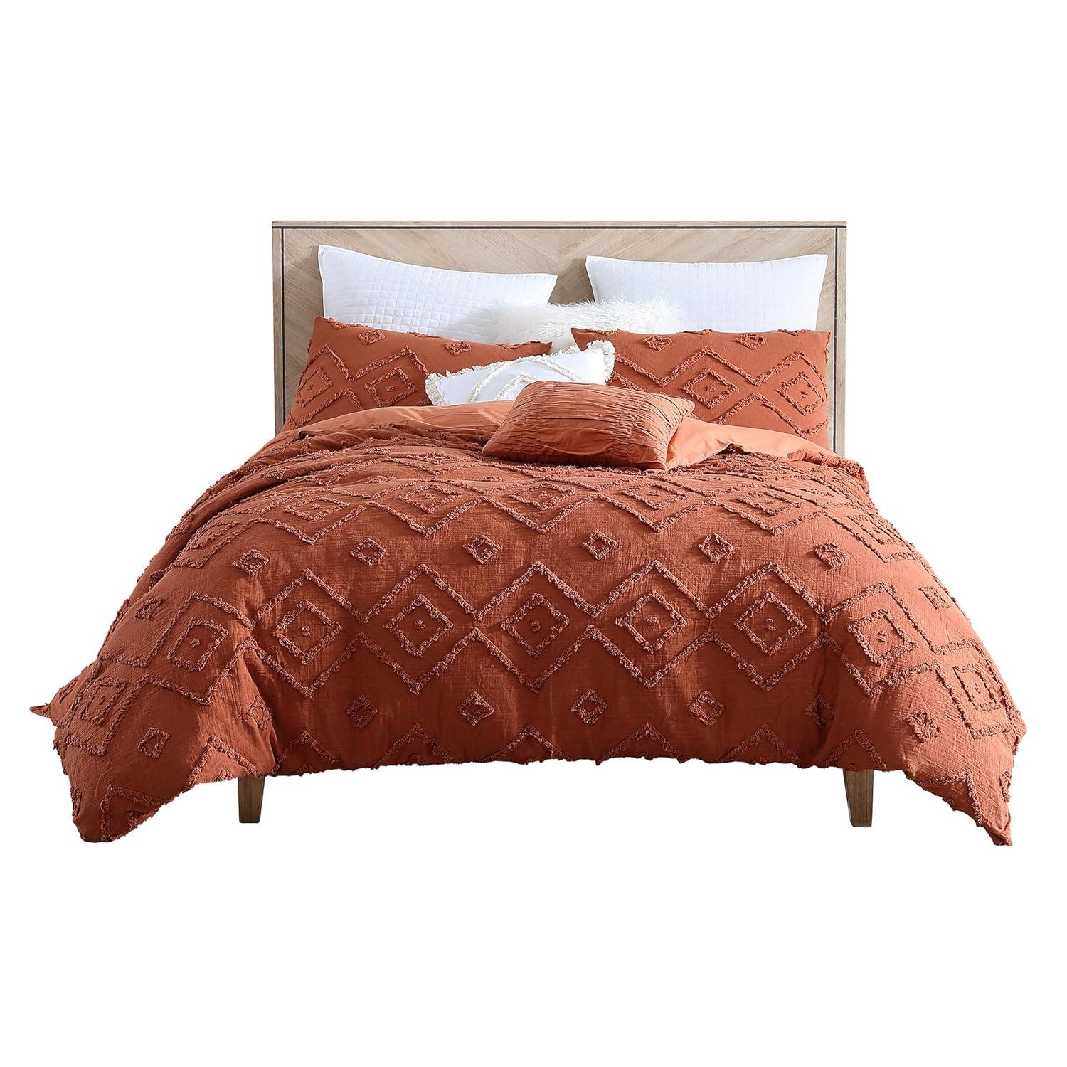 Swift Home Rukai 100% Cotton Diamond Clip Jacquard 3D Fringe Texture 5-Piece Comforter Set