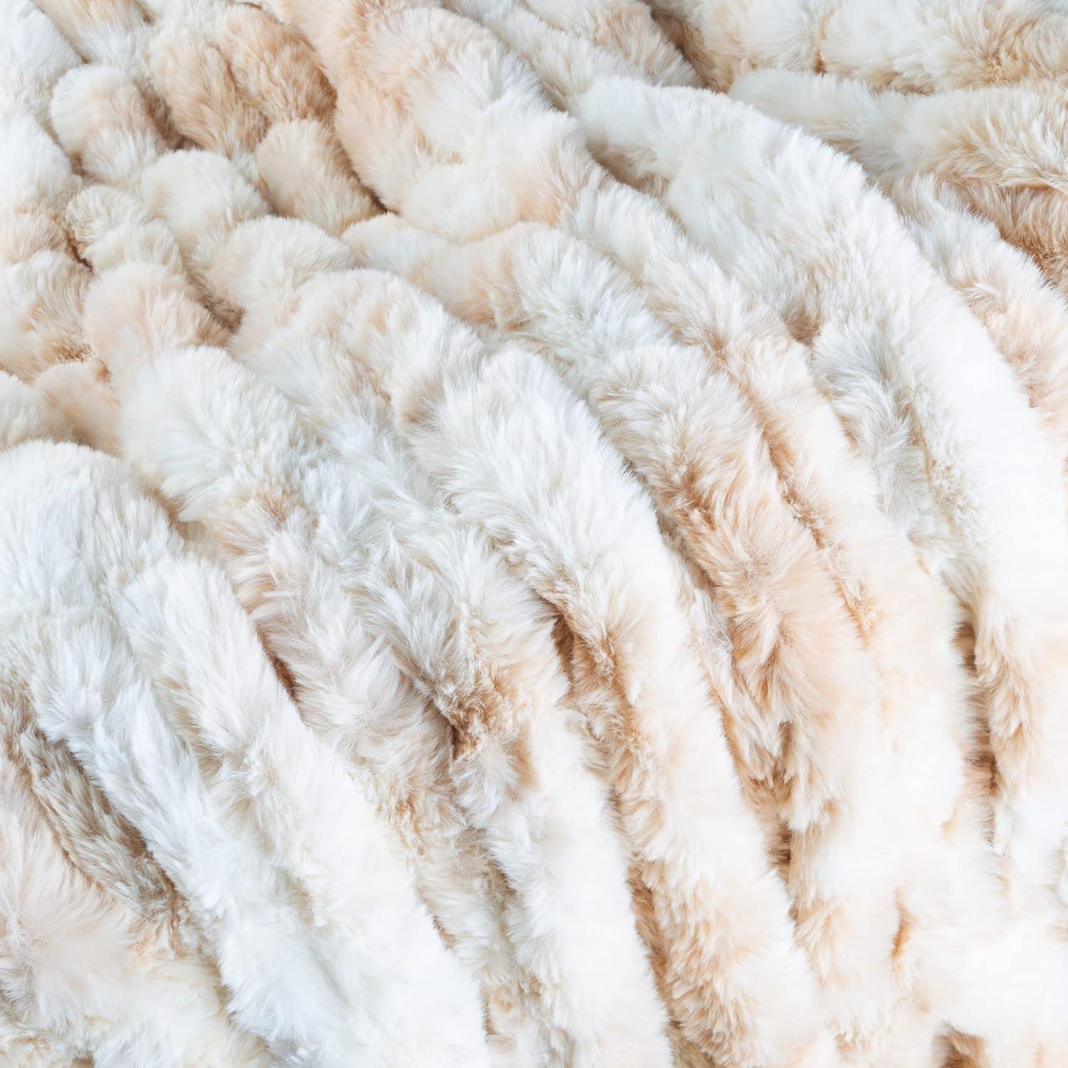 Oversized Ruched Faux Fur Blanket - 60x80-Inch Jacquard Faux Fur Queen-Size Throw for Sofas and Beds - Luxurious Bedding by Lavish Home