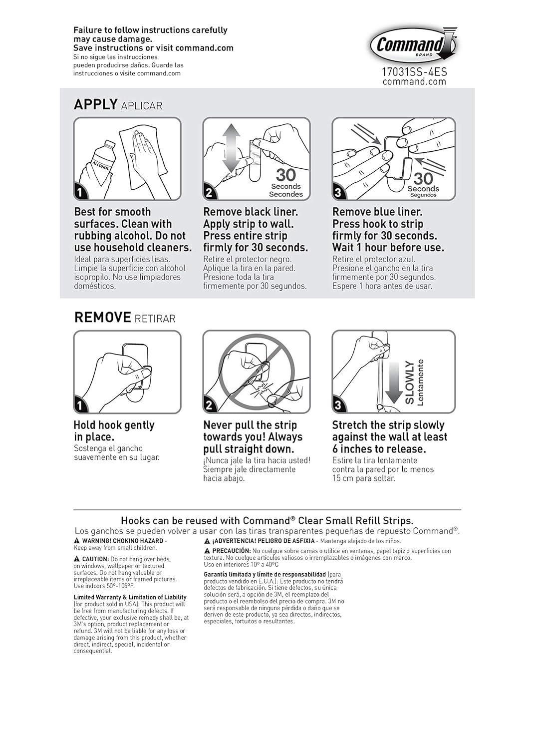 Command Small Stainless Steel Metal Hooks 8 Hooks, 10 Command Strips, Holds up to 0.5 lb, Removable Self Adhesive Hooks, Great for Wall Décor