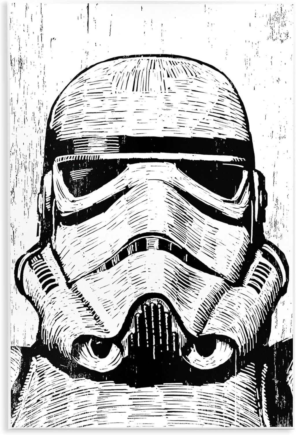 The Stupell Home Decor Collection Black and White Star Wars Stormtrooper Distressed Wood Etching Wall Plaque Art, 10 x 0.5 x 15