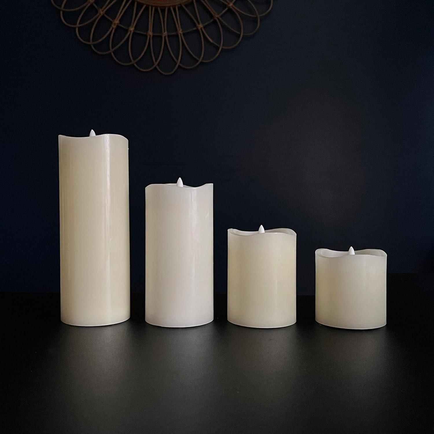 Stonebriar Flameless LED 3"x 4" off-White Real Wax Pillar Candle with Timer and Remote, 6 Pack