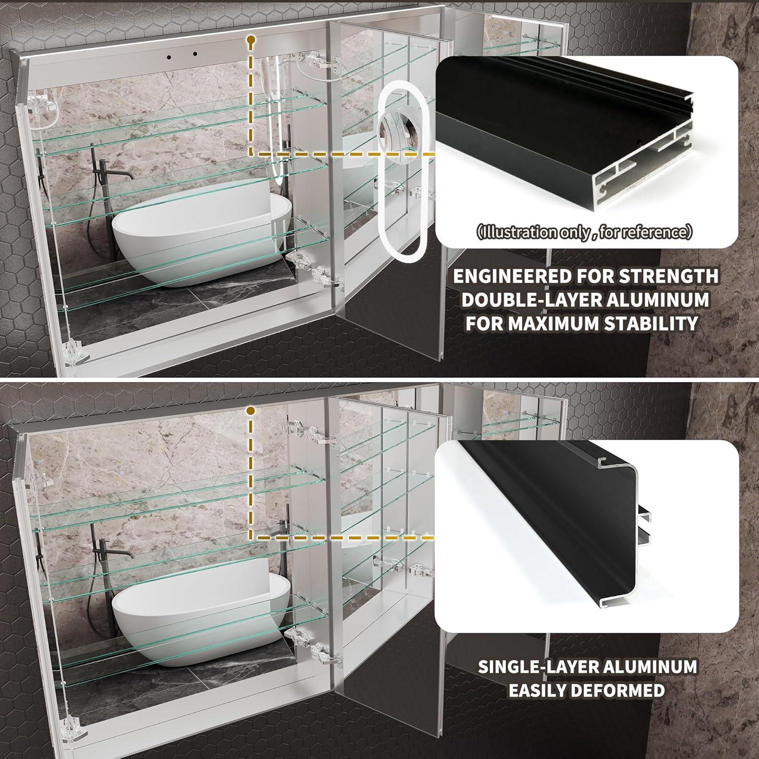 MEDUNJESS MEDUNJESS 72''x36'' Surface or Recessed Mount LED Medicine Cabinet with Mirror and Defogger 3 doors Medicine Cabinet