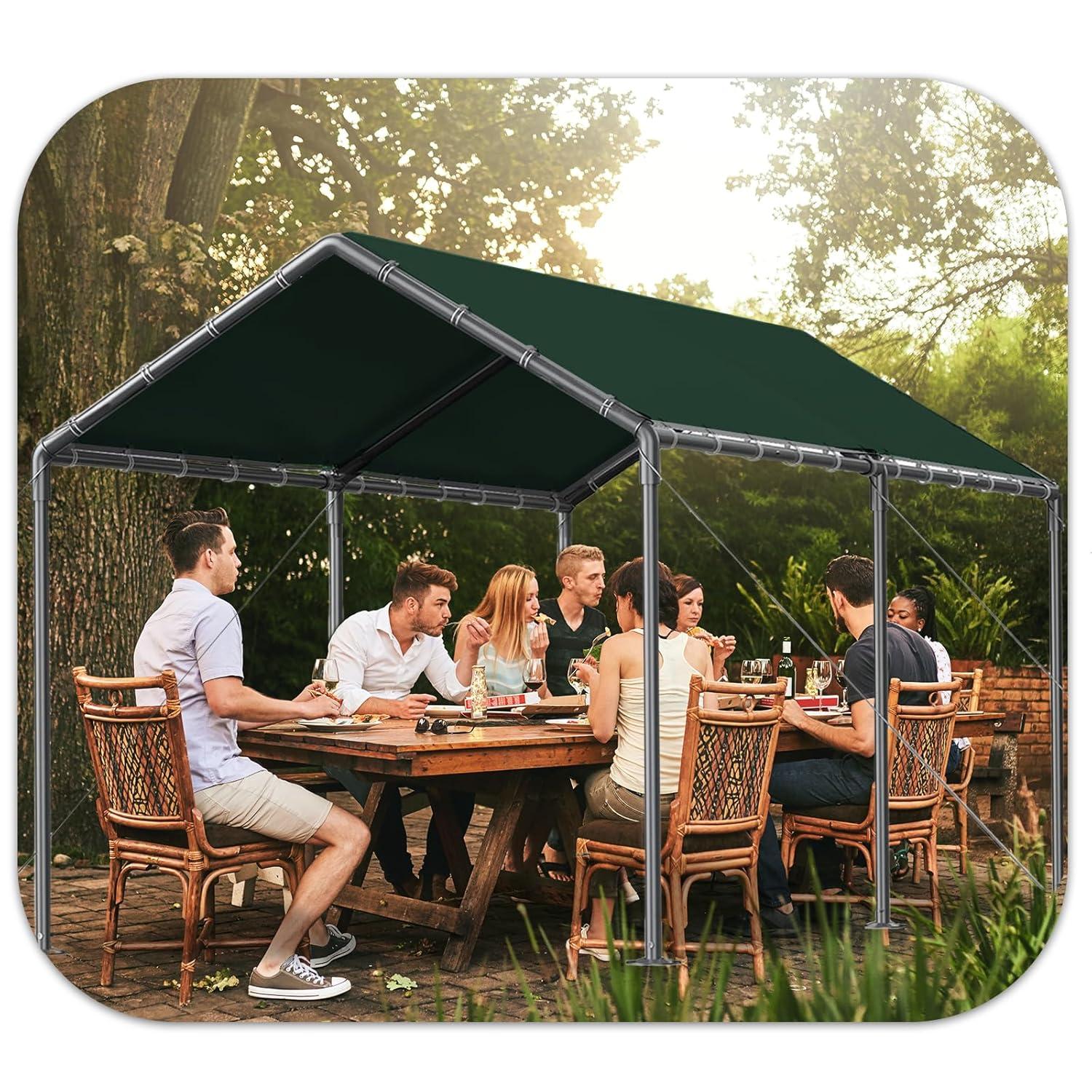 Outdoor Heavy Duty Carport 10 X 20 Ft, Car Canopy Tent with Reinforced Steel Cables (Green)