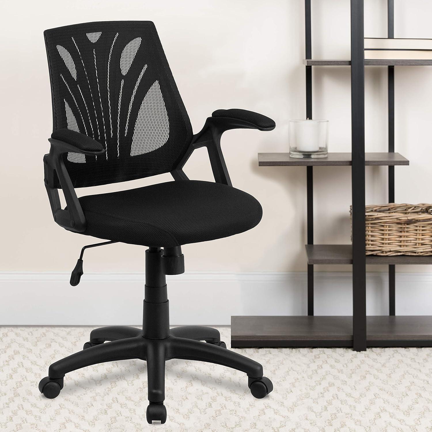 Ergonomic Black Mesh Mid-Back Swivel Task Chair with Fixed Arms