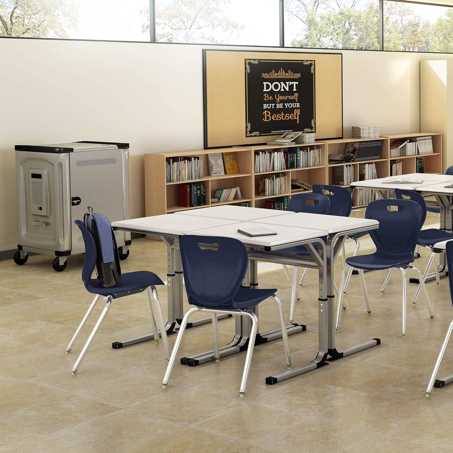 Navy Metal Stacking School Chairs with Contoured Seats, Set of 4