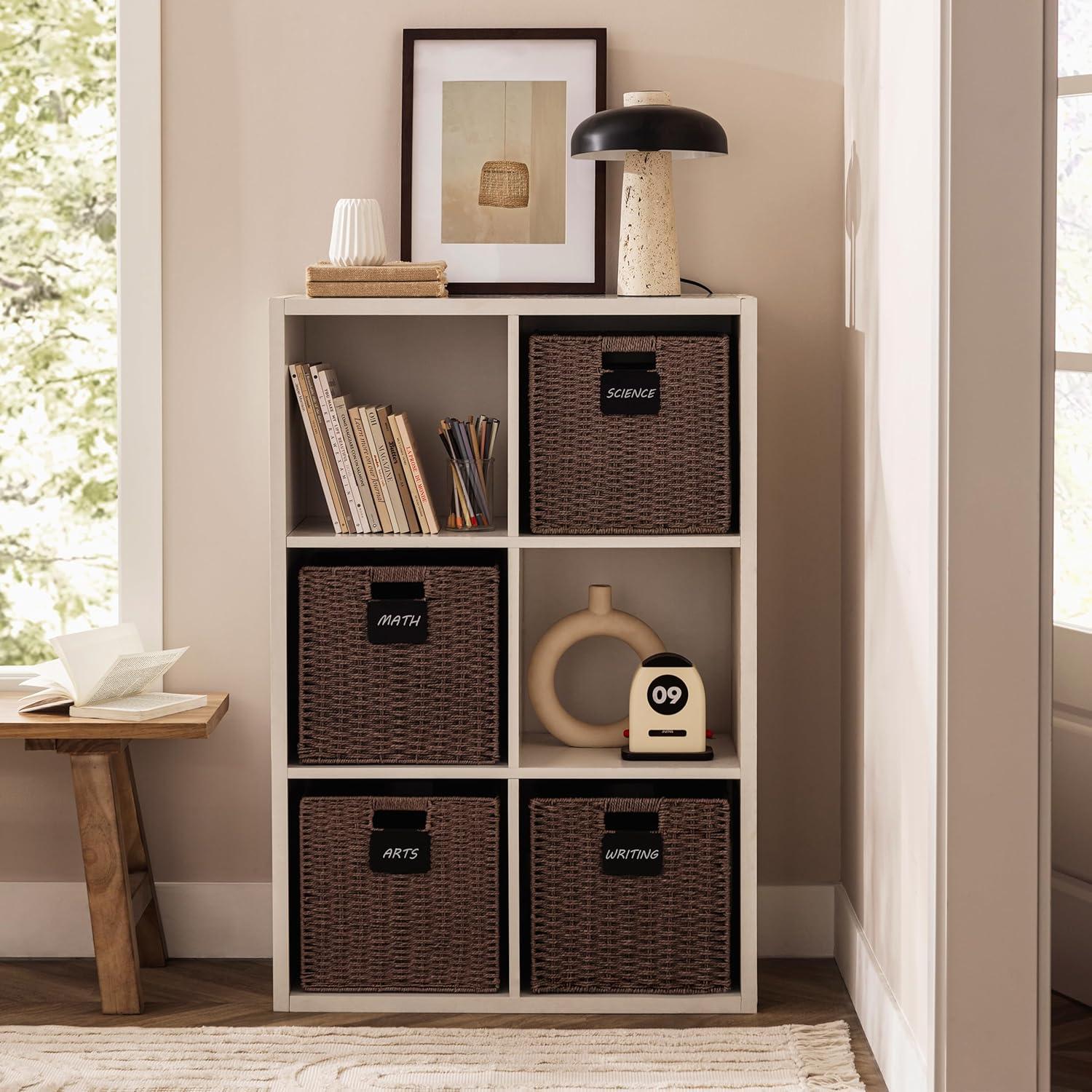 Ornavo Home 2 Pack Paper Wicker Storage Shelf Basket Cube Bin with Handles - 10.5" Inch - Brown