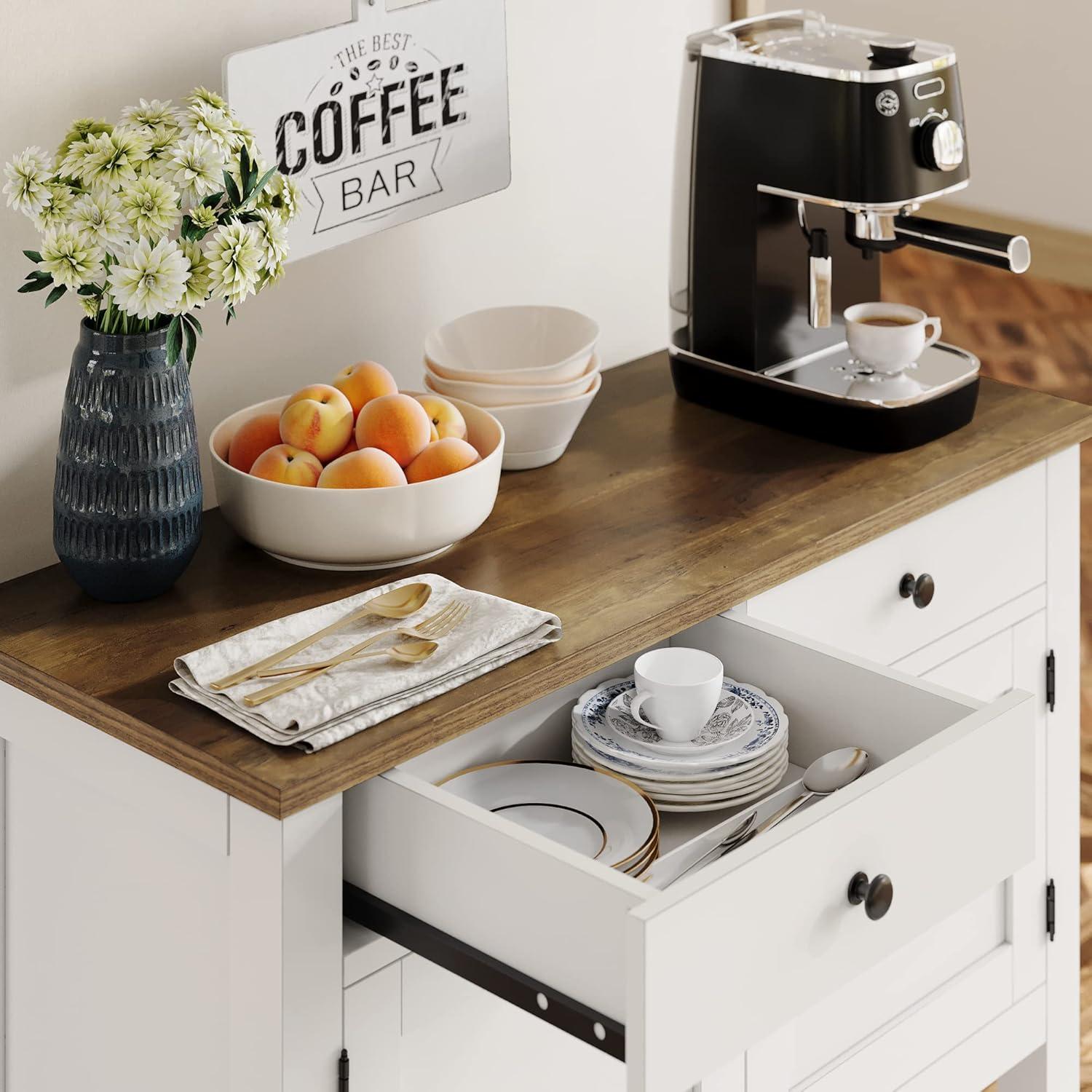 Ophelia & Co. Farmhouse Console Table With 2-Door Cabinet & 2 Drawers, Coffee Bar, Entryway Table With Storage Shelf, Sofa Tables Buffet Sideboard For Kitchen, Hallway, Dining, Living Room, visit The HOSTACK Store