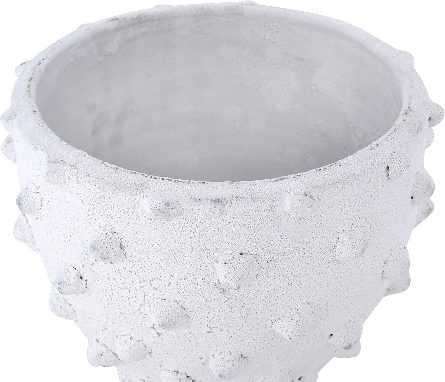 Creative Co-Op Round Terra-cotta Crock with Pointed Polka Dots and Distressed Volcano Glaze, White